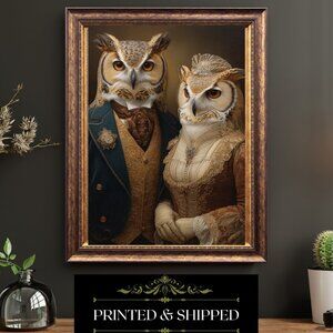 Victorian Owl Couple Portrait Vintage Bird Art Elegant Anthropomorphic Print